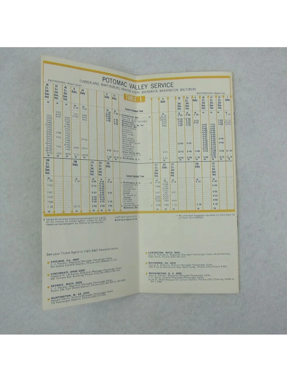 Chesapeake & Ohio Railway Baltimore & Ohio Railroad Time Table April 27, 1969